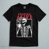 Skeleton Staying Alive Drinking Coffee Funny Skeleton Skull T-Shirt thumb 5