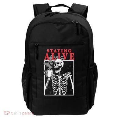 Skeleton Staying Alive Drinking Coffee Funny Skeleton Skull Backpack