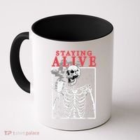 Skeleton Staying Alive Drinking Coffee Funny Skeleton Skull Coffee Mug thumb 0