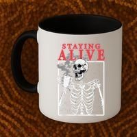 Skeleton Staying Alive Drinking Coffee Funny Skeleton Skull Coffee Mug thumb 2