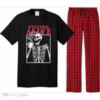 Skeleton Staying Alive Drinking Coffee Funny Skeleton Skull Pajama Set thumb 0