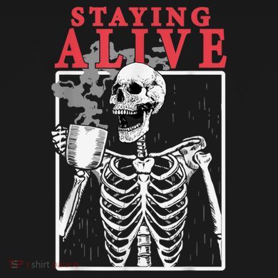 Skeleton Staying Alive Drinking Coffee Funny Skeleton Skull Womens Funnel Neck Pullover Hood