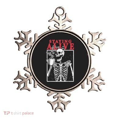 Skeleton Staying Alive Drinking Coffee Funny Skeleton Skull Ornament