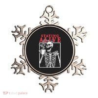 Skeleton Staying Alive Drinking Coffee Funny Skeleton Skull Ornament thumb 0