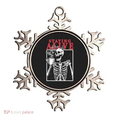 Skeleton Staying Alive Drinking Coffee Funny Skeleton Skull Ornament