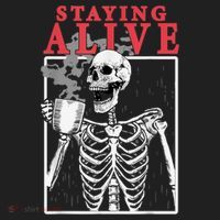 Skeleton Staying Alive Drinking Coffee Funny Skeleton Skull Hat thumb 2