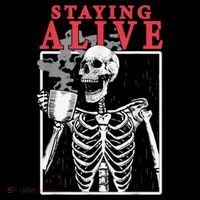 Skeleton Staying Alive Drinking Coffee Funny Skeleton Skull Women's T-Shirt thumb 6