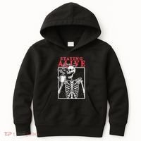 Skeleton Staying Alive Drinking Coffee Funny Skeleton Skull Kids Hoodie thumb 0