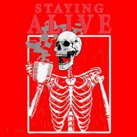 Skeleton Staying Alive Drinking Coffee Funny Skeleton Skull Santa Hat thumb 1