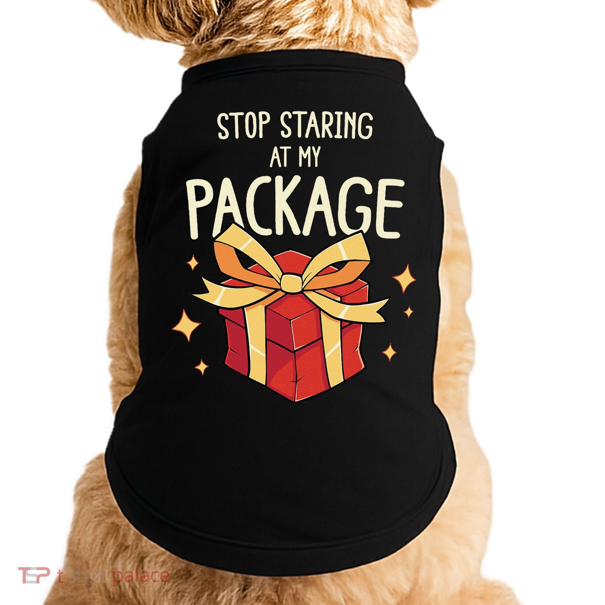 Stop Staring At My Package Funny Rude Xmas Christmas Doggie Tank