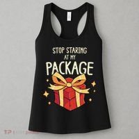 Stop Staring At My Package Funny Rude Xmas Christmas Women's Tank Top thumb 3