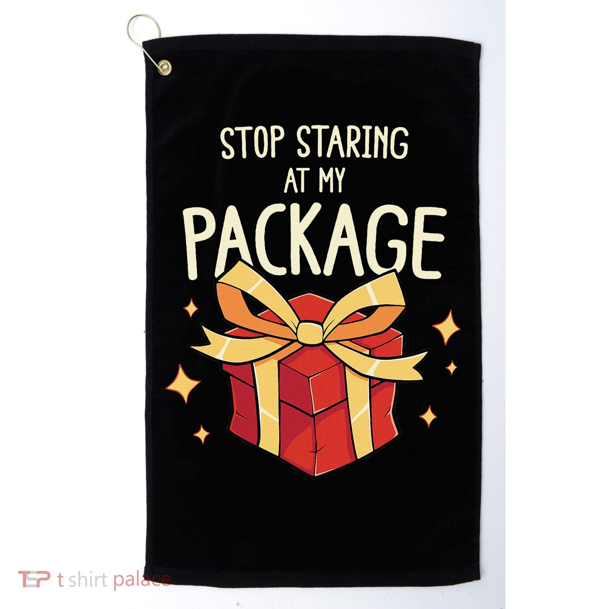Stop Staring At My Package Funny Rude Xmas Christmas Golf Towel