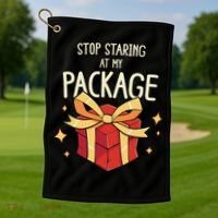 Stop Staring At My Package Funny Rude Xmas Christmas Golf Towel thumb 1