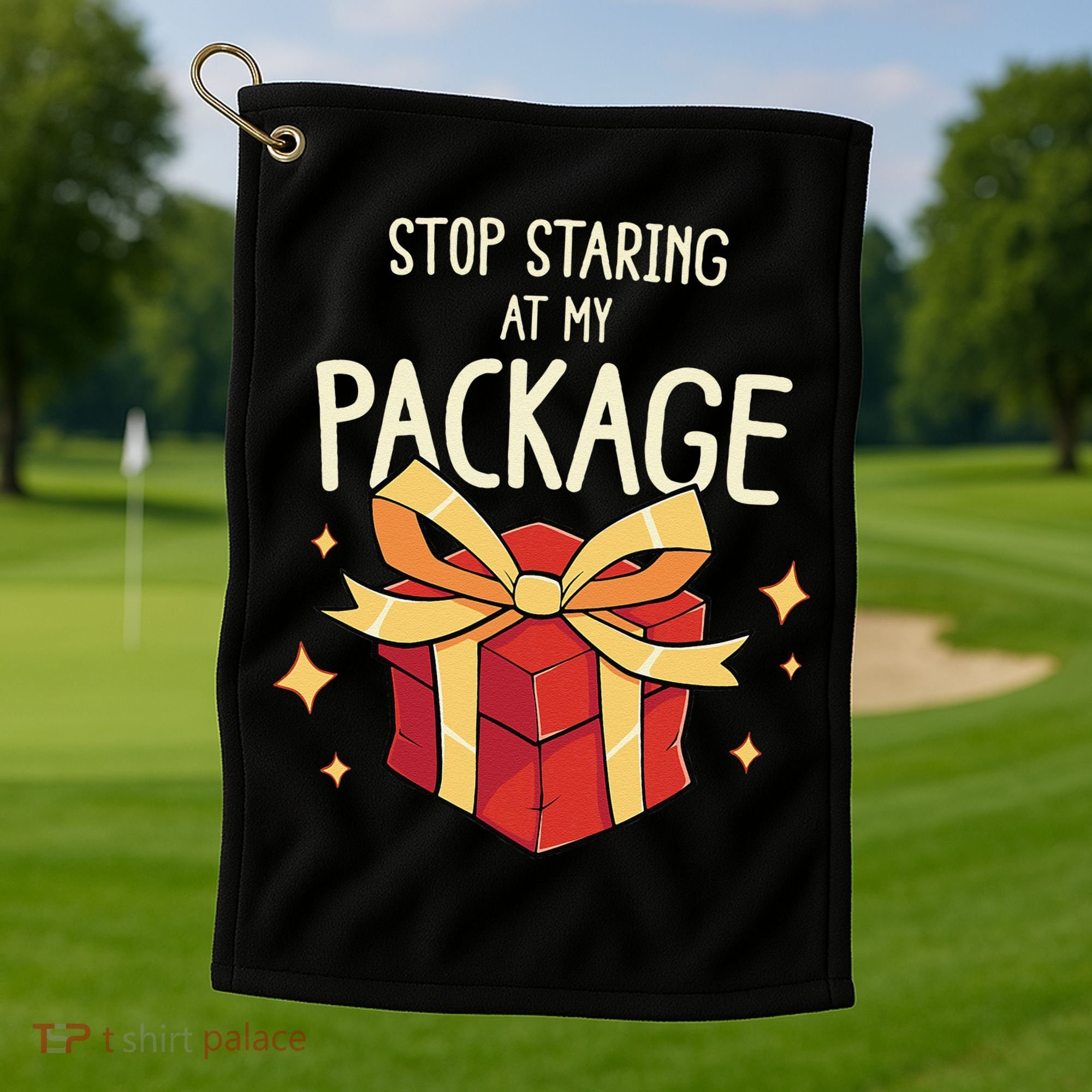 Stop Staring At My Package Funny Rude Xmas Christmas Golf Towel