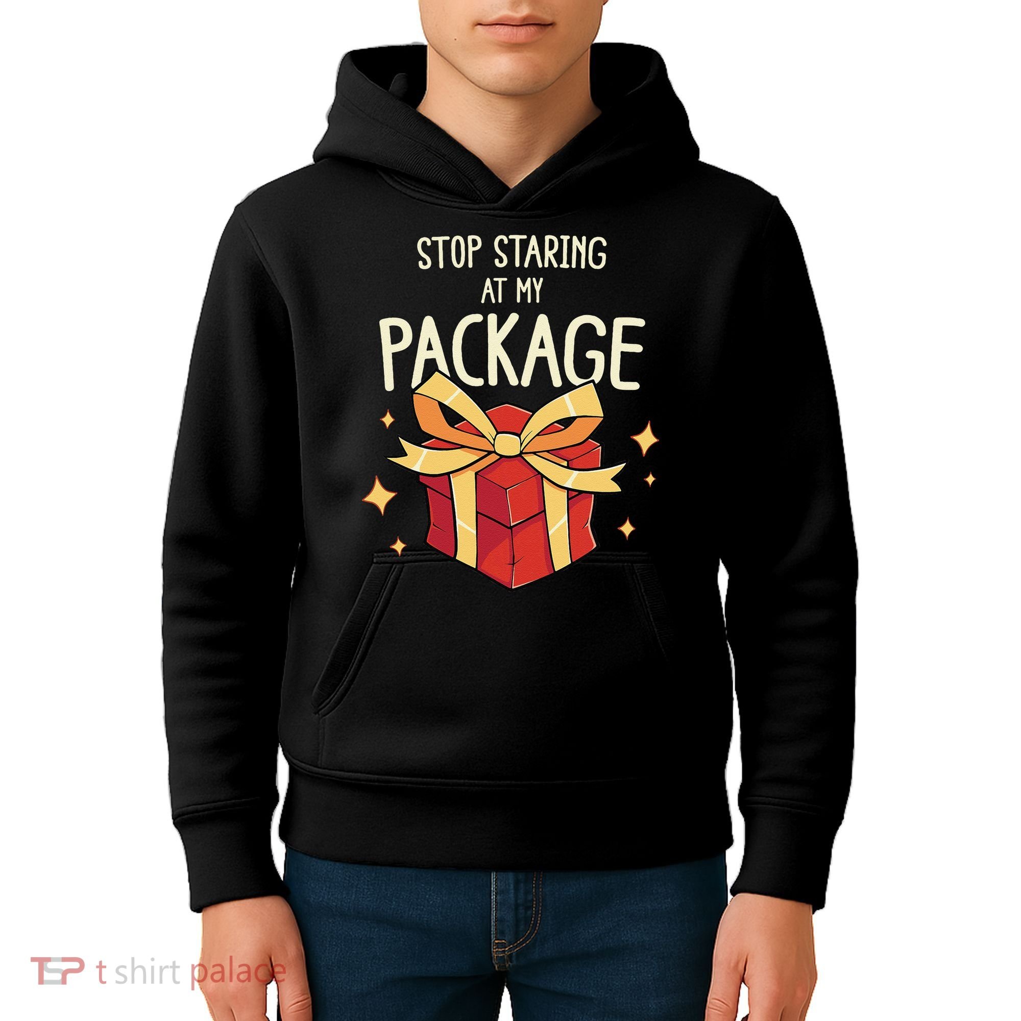 Stop Staring At My Package Funny Rude Xmas Christmas Kids Hoodie