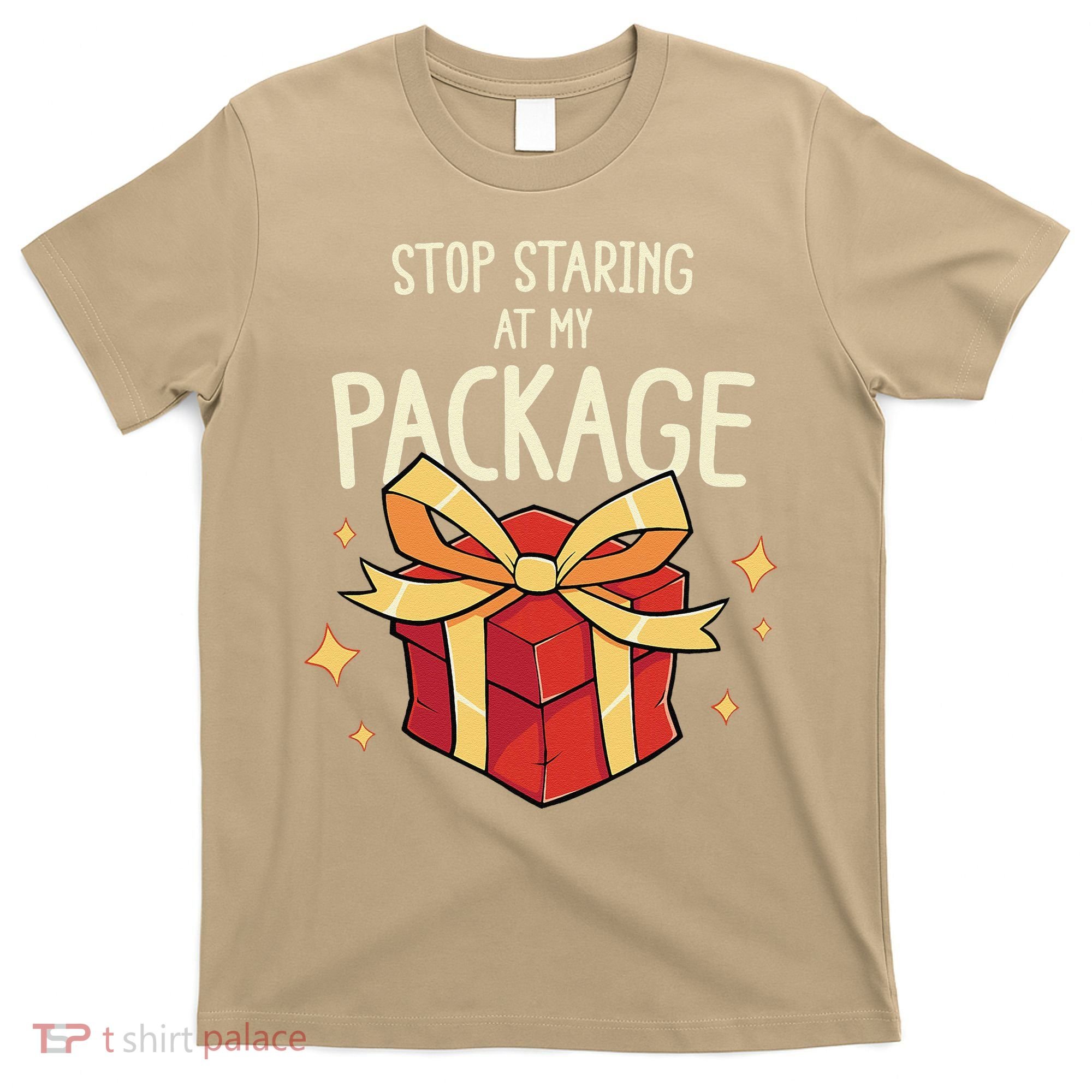 Stop Staring At My Package Funny Rude Xmas Christmas T-Shirt