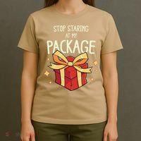 Stop Staring At My Package Funny Rude Xmas Christmas T-Shirt thumb 4