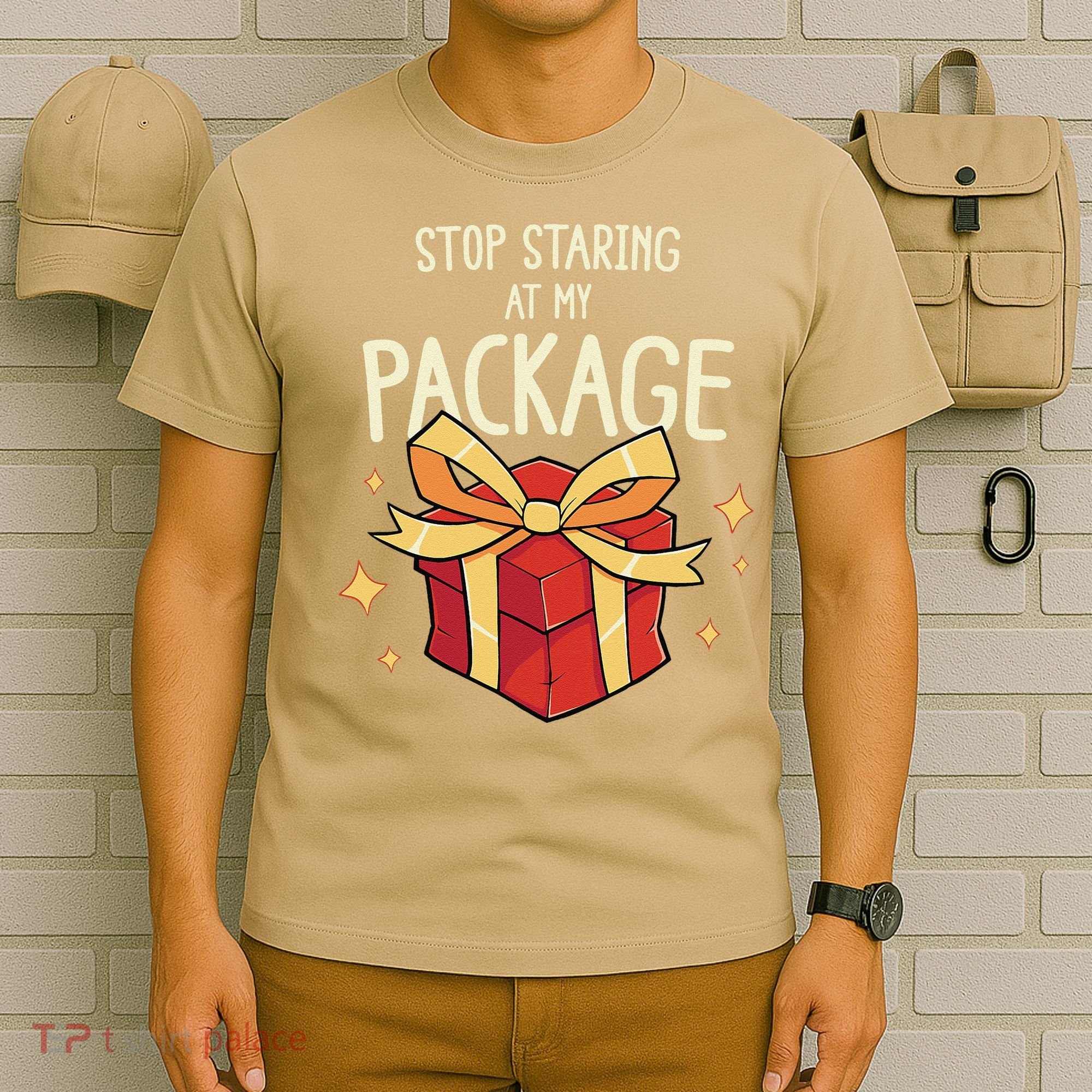 Stop Staring At My Package Funny Rude Xmas Christmas T-Shirt