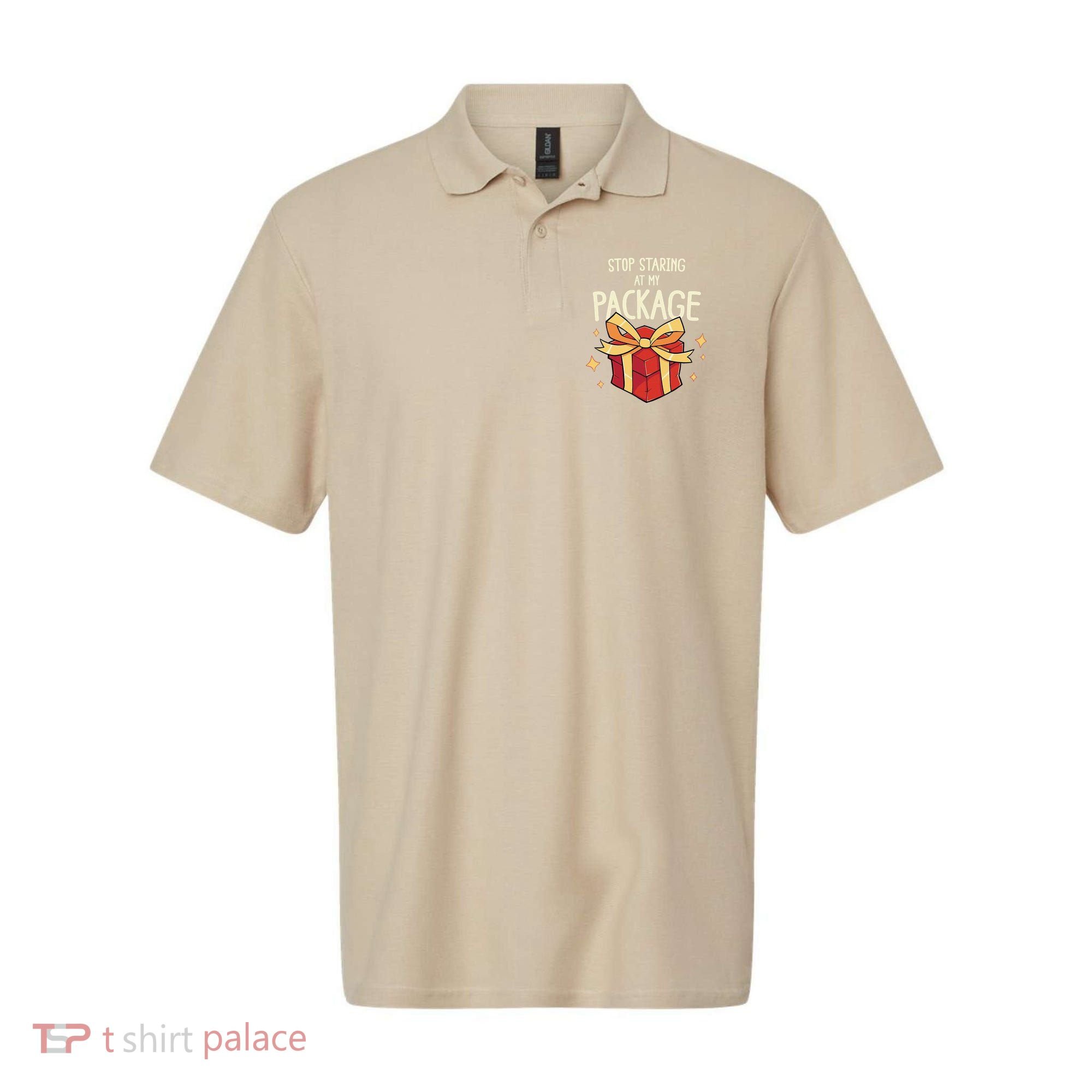 Stop Staring At My Package Funny Rude Xmas Christmas Polo