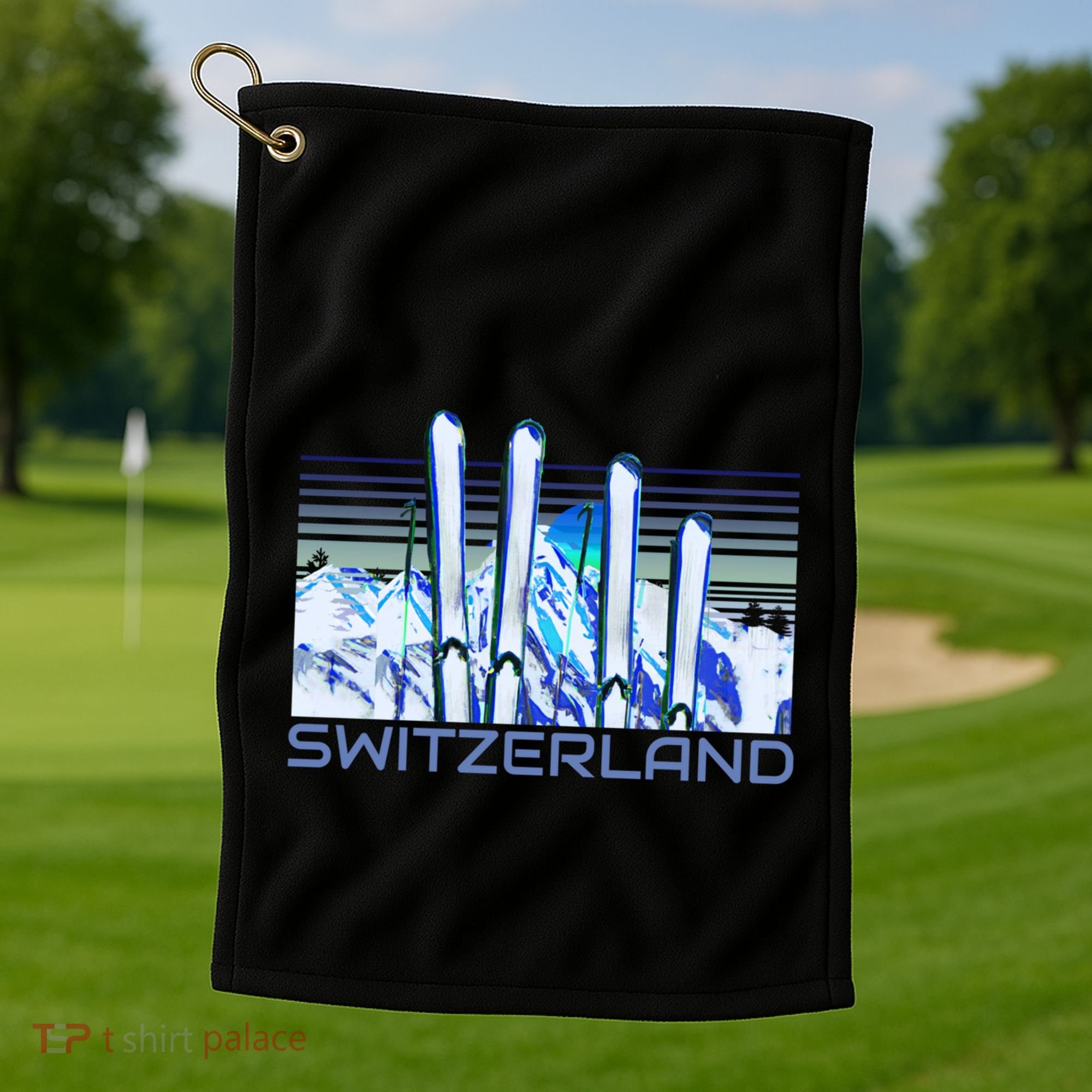 Switzerland Ski Accessories Retro Swiss Skiing Great Gift Golf Towel