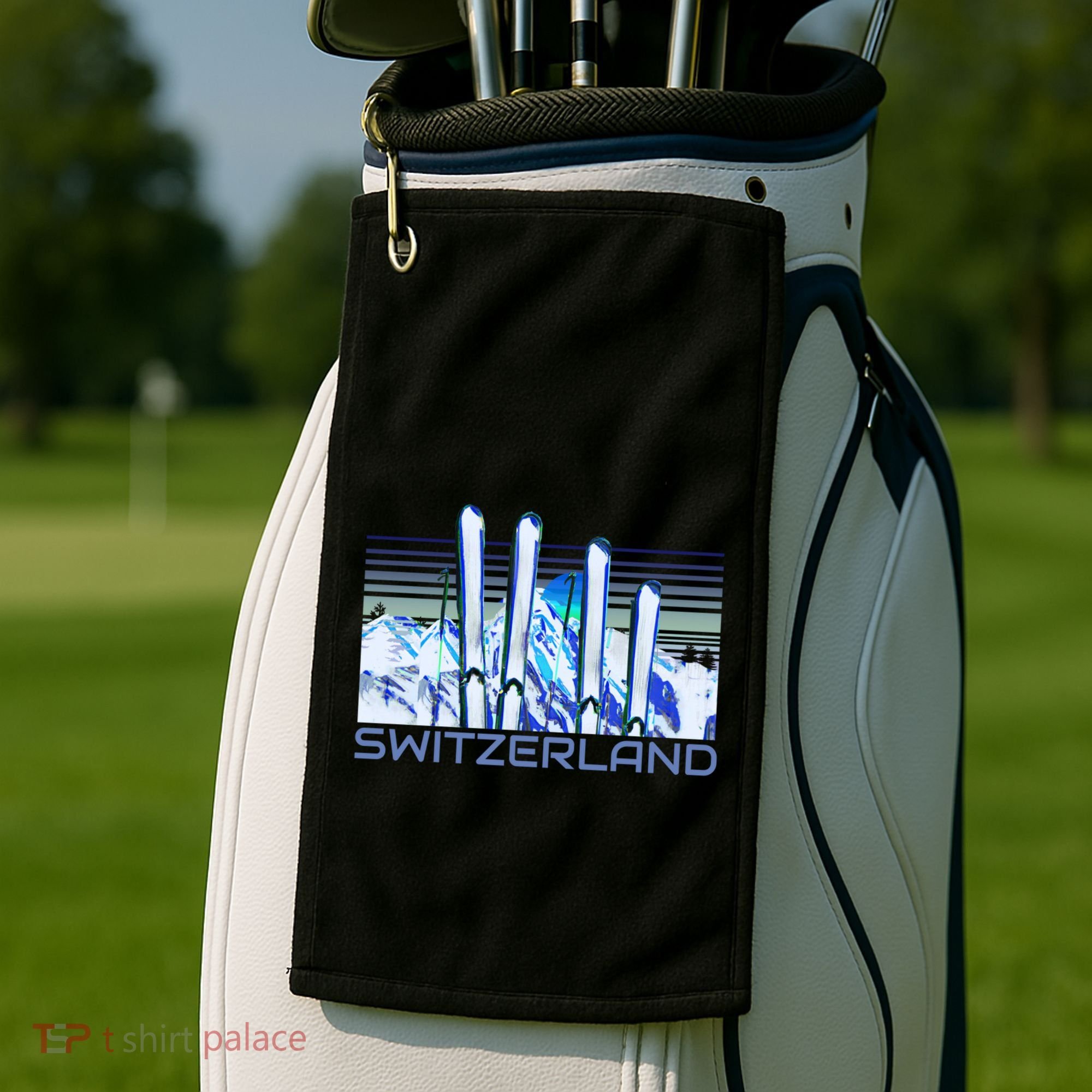 Switzerland Ski Accessories Retro Swiss Skiing Great Gift Golf Towel