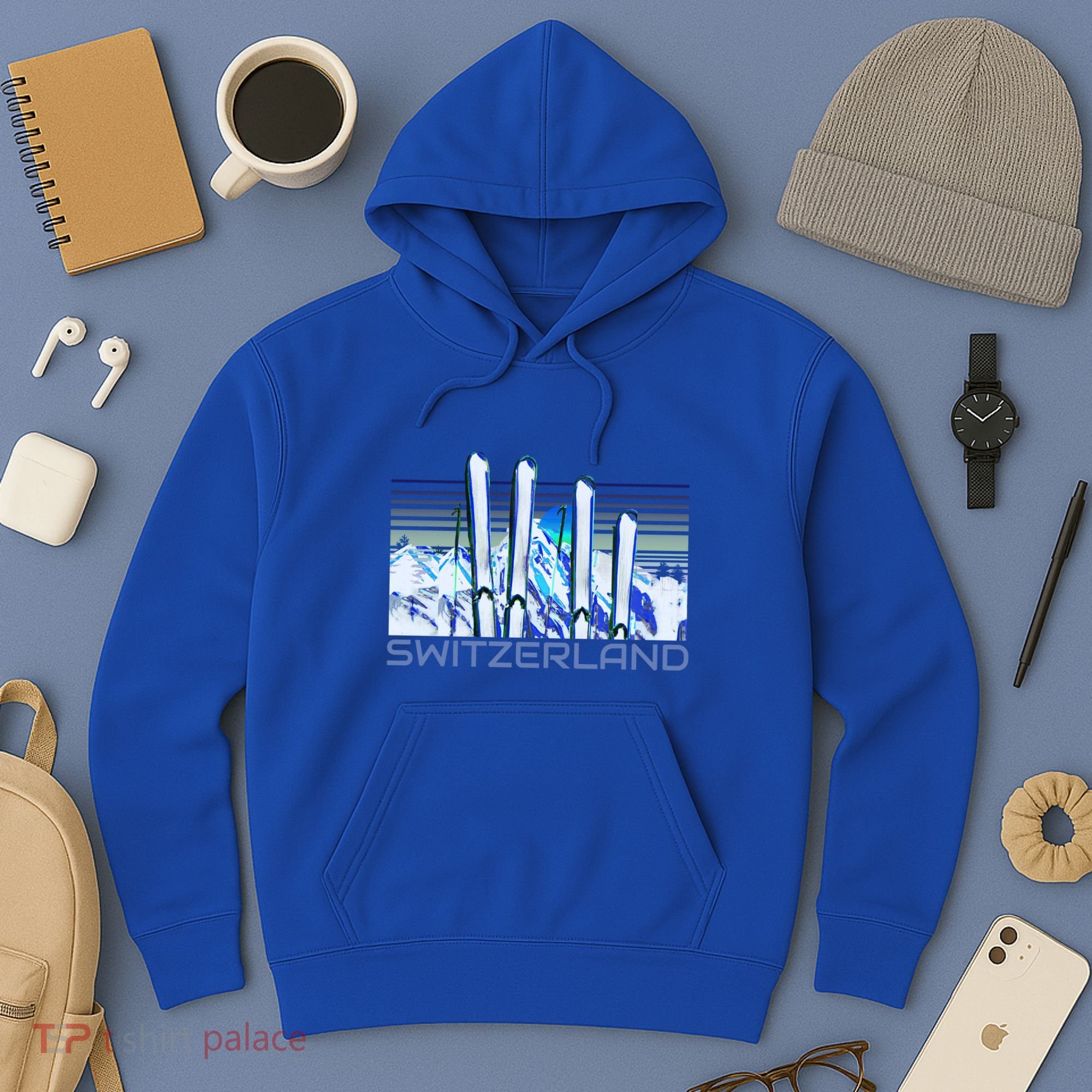 Switzerland Ski Accessories Retro Swiss Skiing Great Gift Hoodie