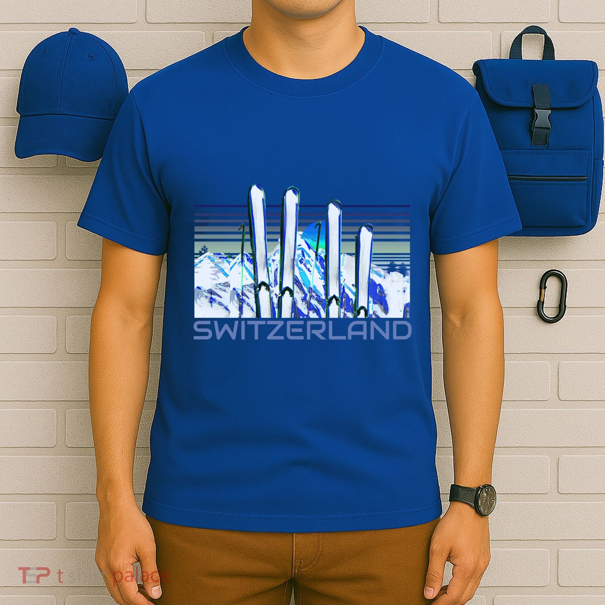 Switzerland Ski Accessories Retro Swiss Skiing Great Gift T-Shirt