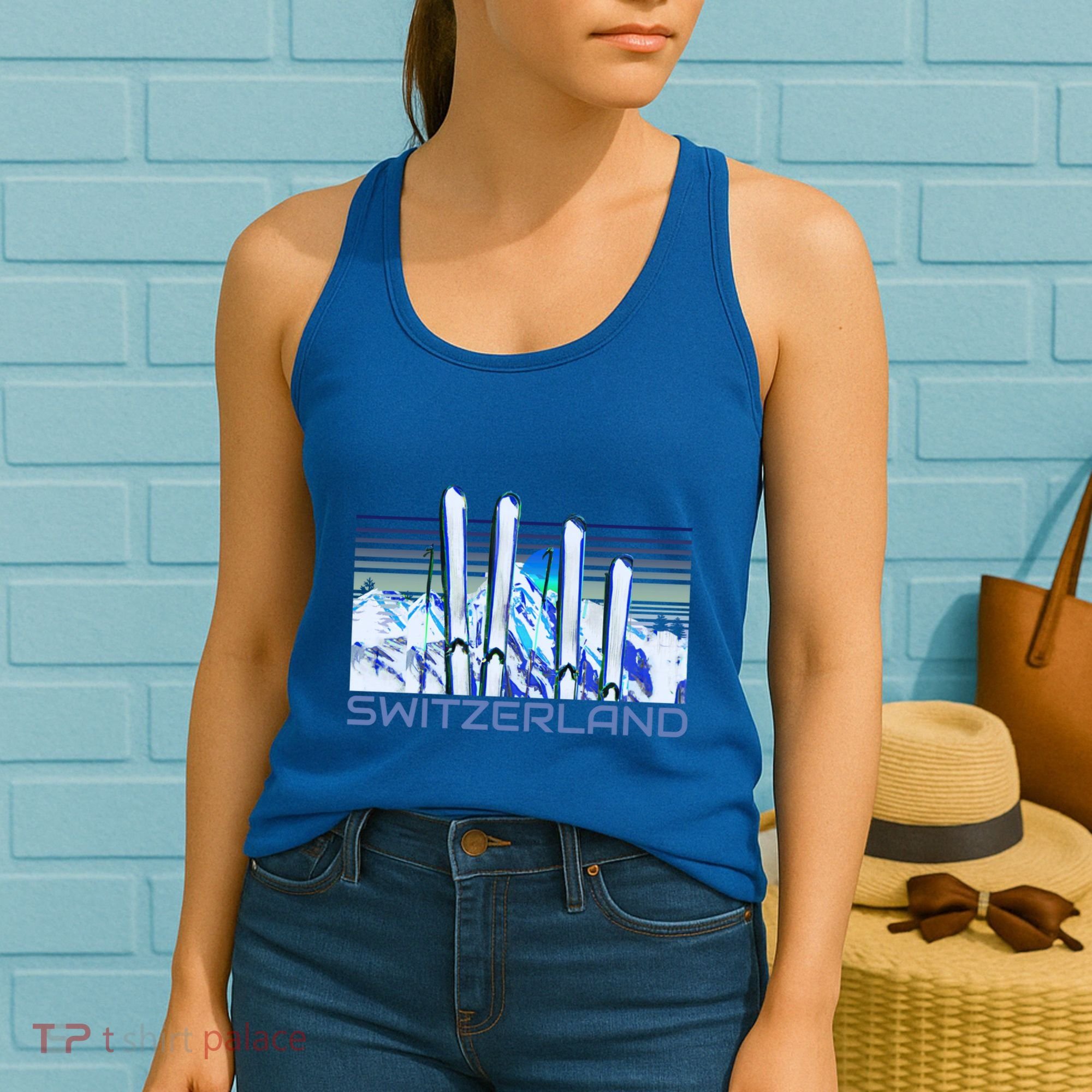 Switzerland Ski Accessories Retro Swiss Skiing Great Gift Women's Tank Top
