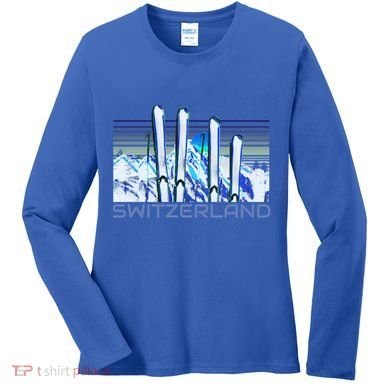 Switzerland Ski Accessories Retro Swiss Skiing Great Gift Women's Long Sleeve Shirt