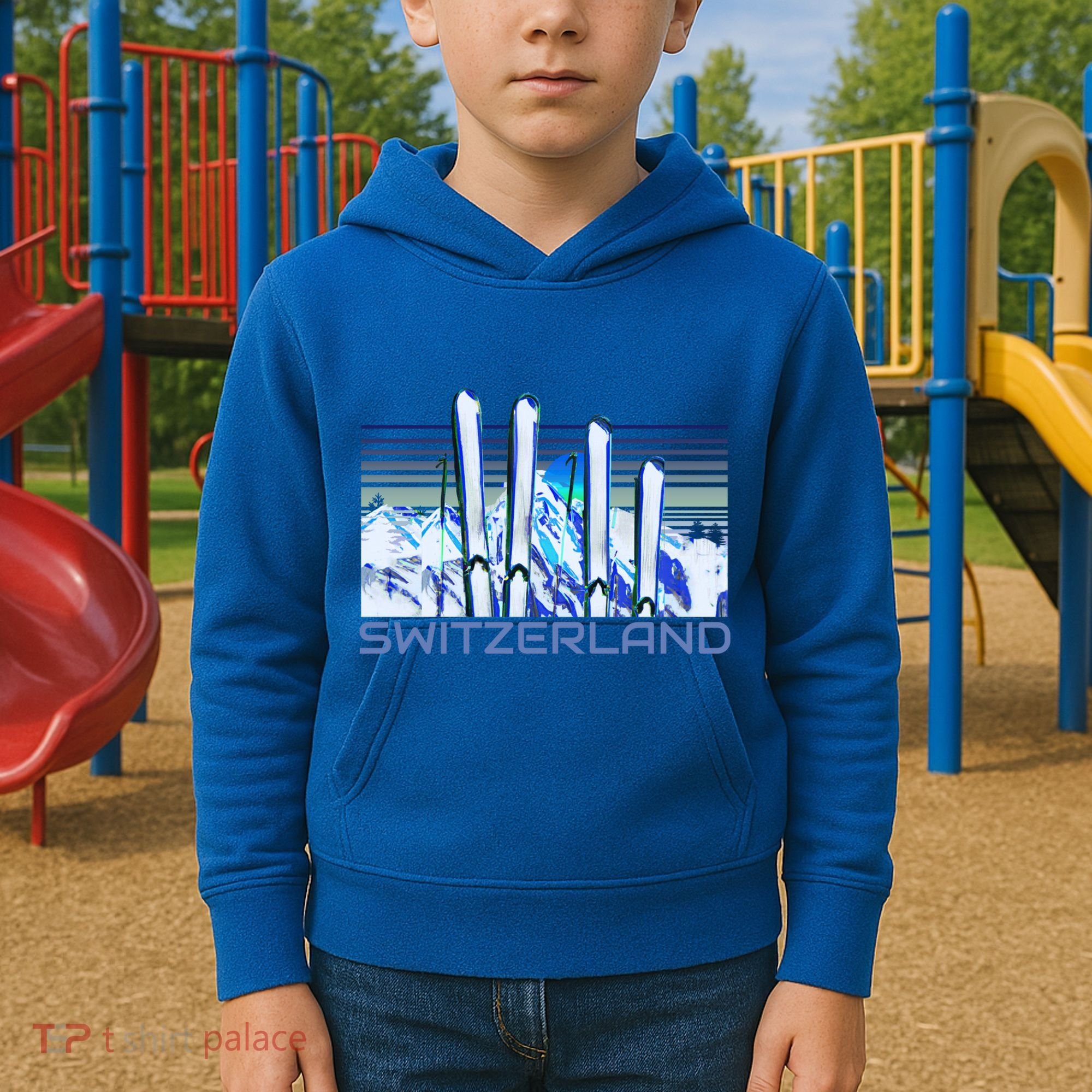 Switzerland Ski Accessories Retro Swiss Skiing Great Gift Kids Hoodie