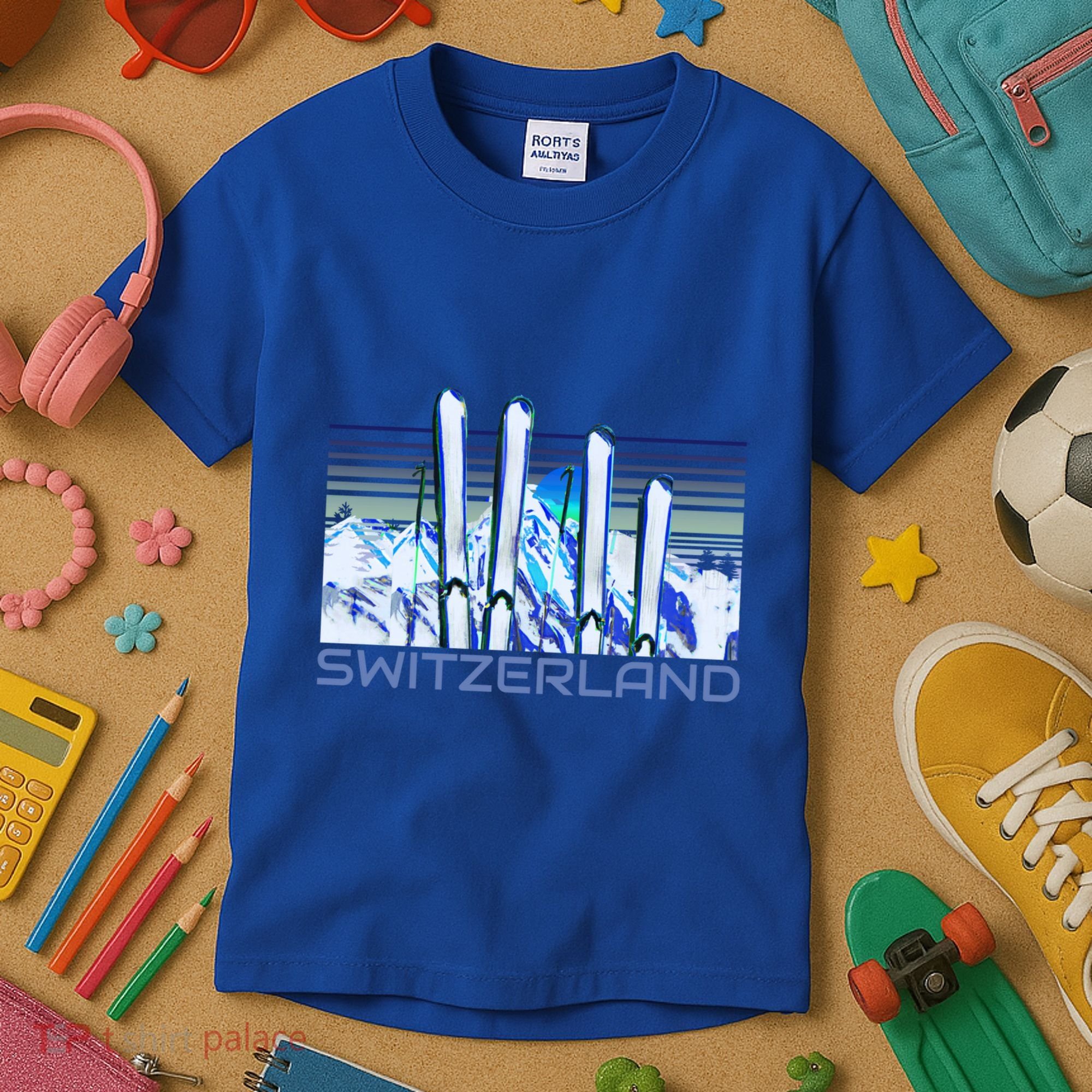 Switzerland Ski Accessories Retro Swiss Skiing Great Gift Kids T-Shirt