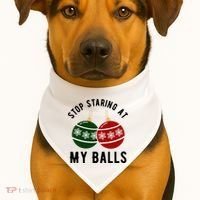 Stop Staring At My Balls Funny Christmas USA-Made Doggie Bandana thumb 1