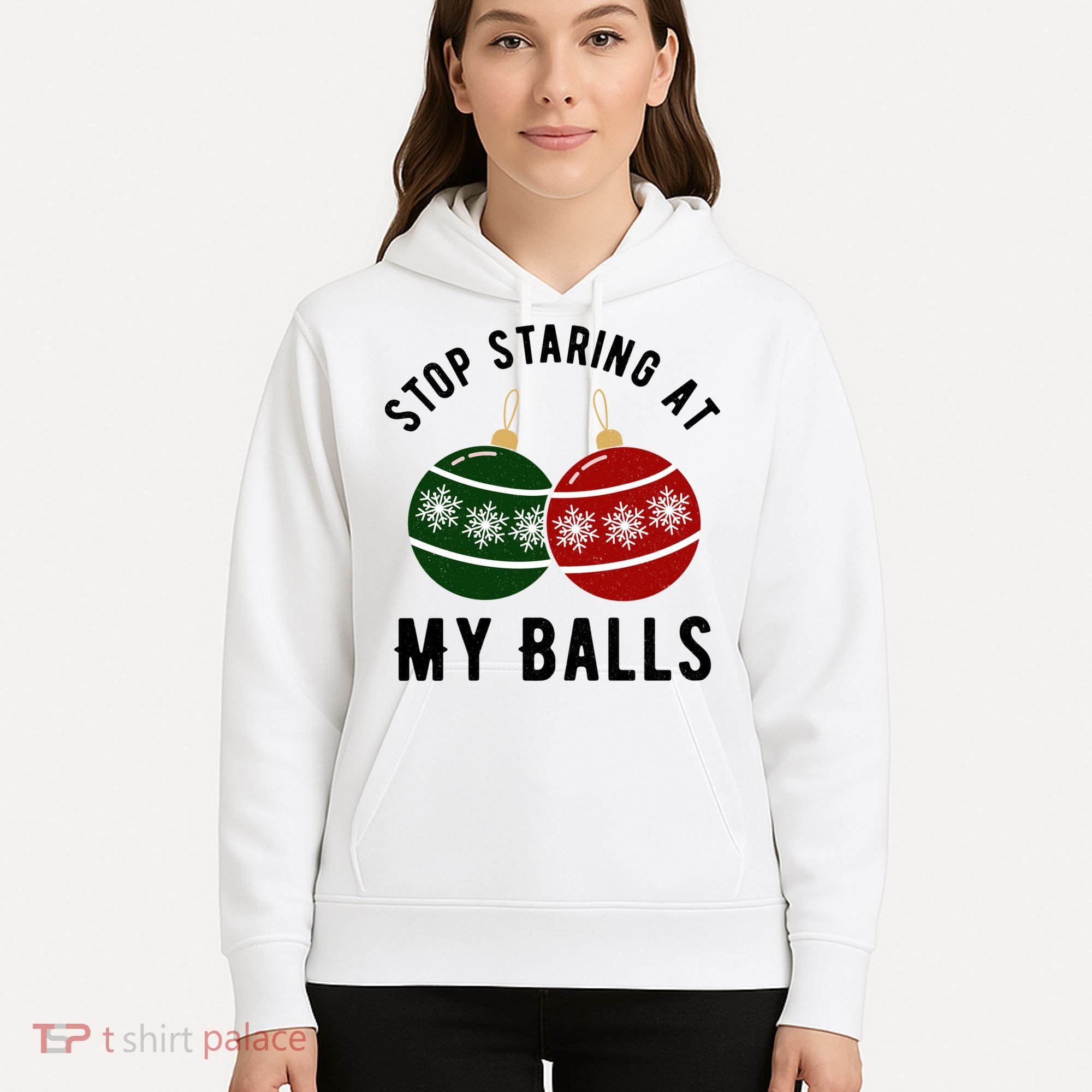 Stop Staring At My Balls Funny Christmas Hoodie