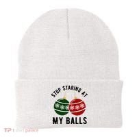 Stop Staring At My Balls Funny Christmas Beanie thumb 0