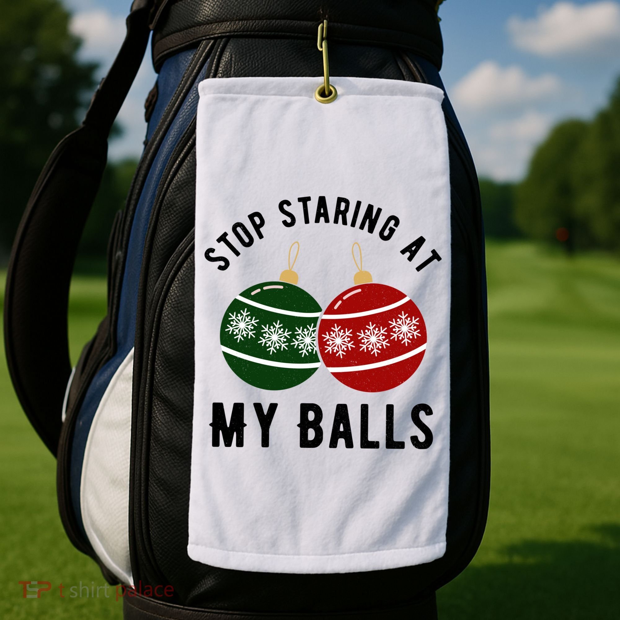 Stop Staring At My Balls Funny Christmas Golf Towel