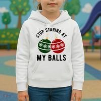 Stop Staring At My Balls Funny Christmas Kids Hoodie thumb 3