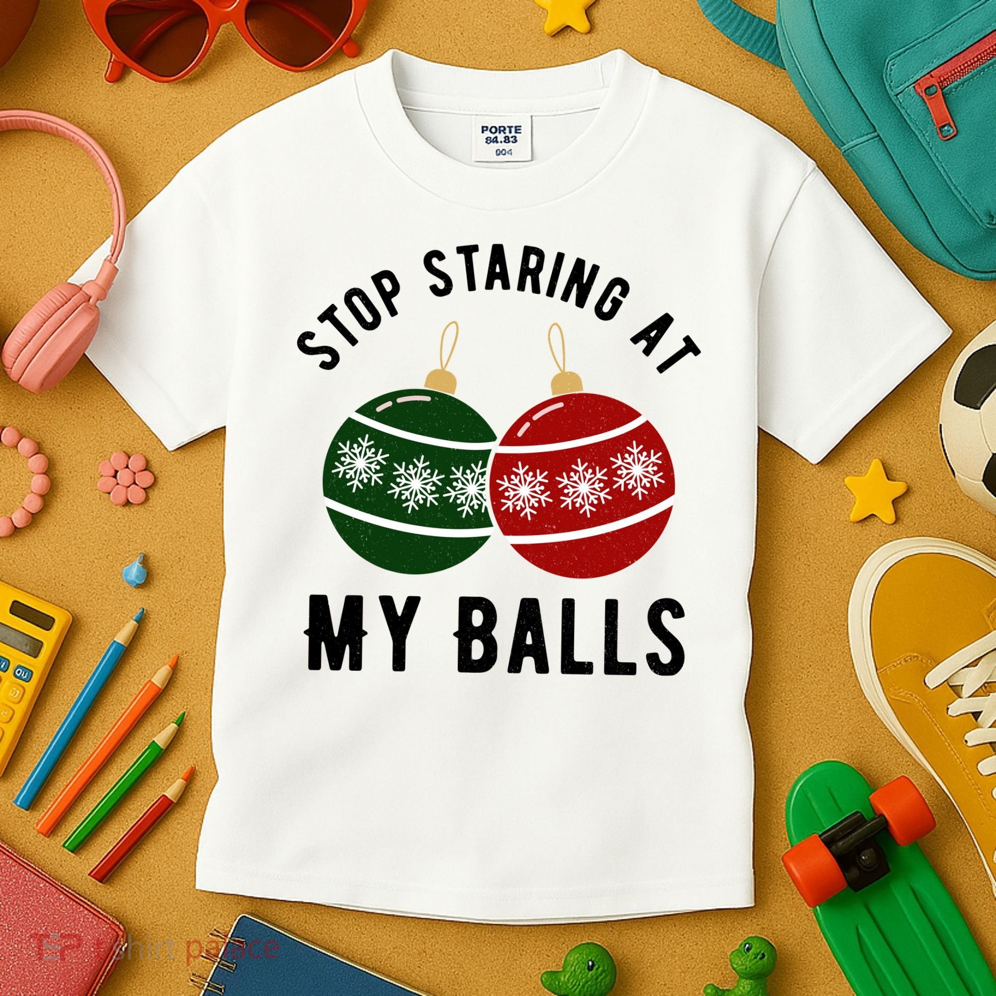 Stop Staring At My Balls Funny Christmas Kids T-Shirt
