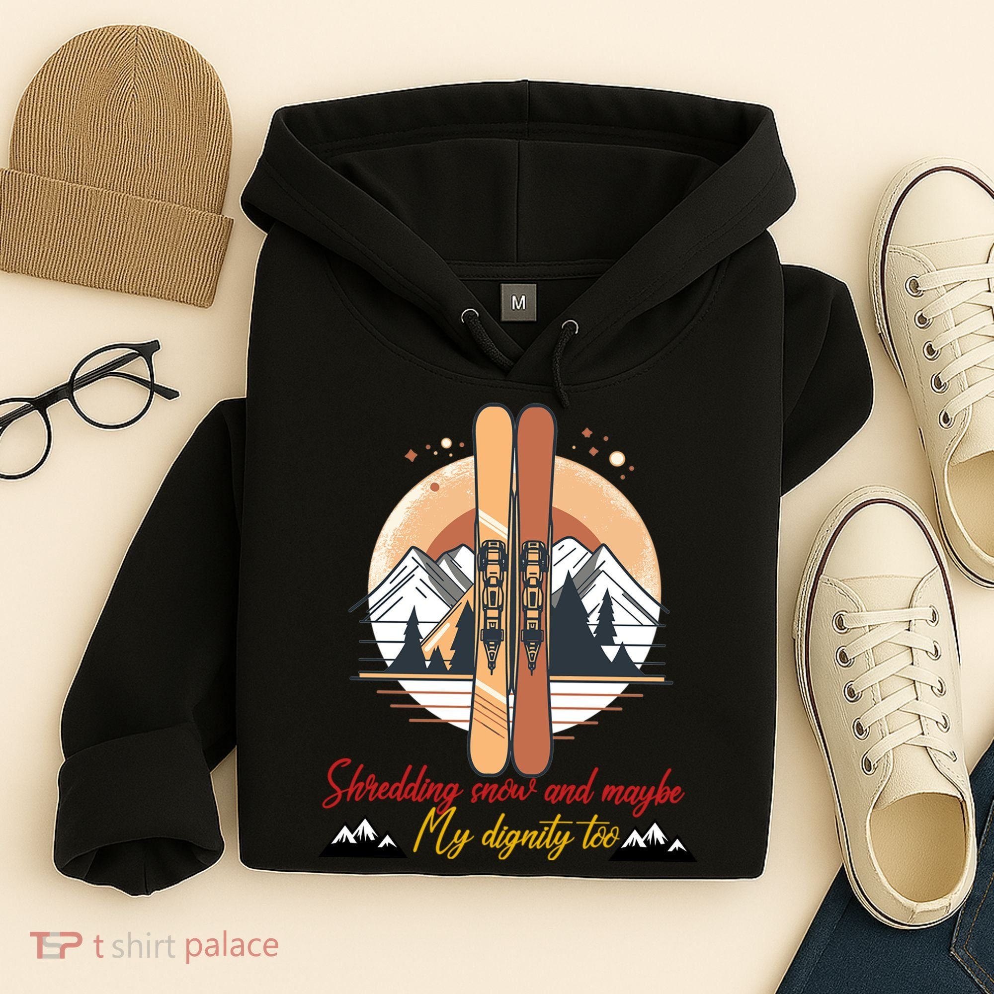 Shredding Snow And Dignity Funny Skiing Adventure Hoodie