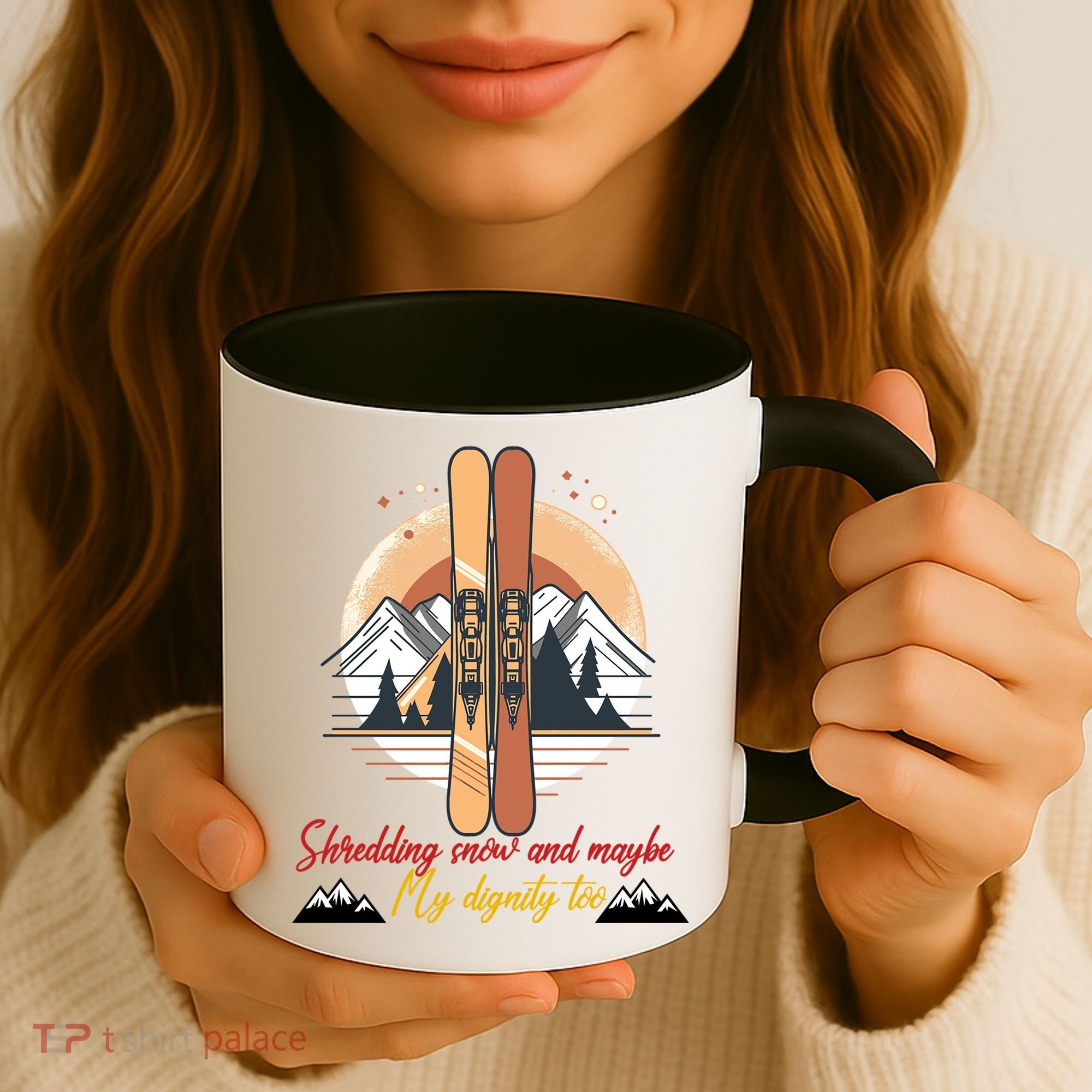 Shredding Snow And Dignity Funny Skiing Adventure Coffee Mug
