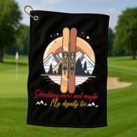 Shredding Snow And Dignity Funny Skiing Adventure Golf Towel thumb 1