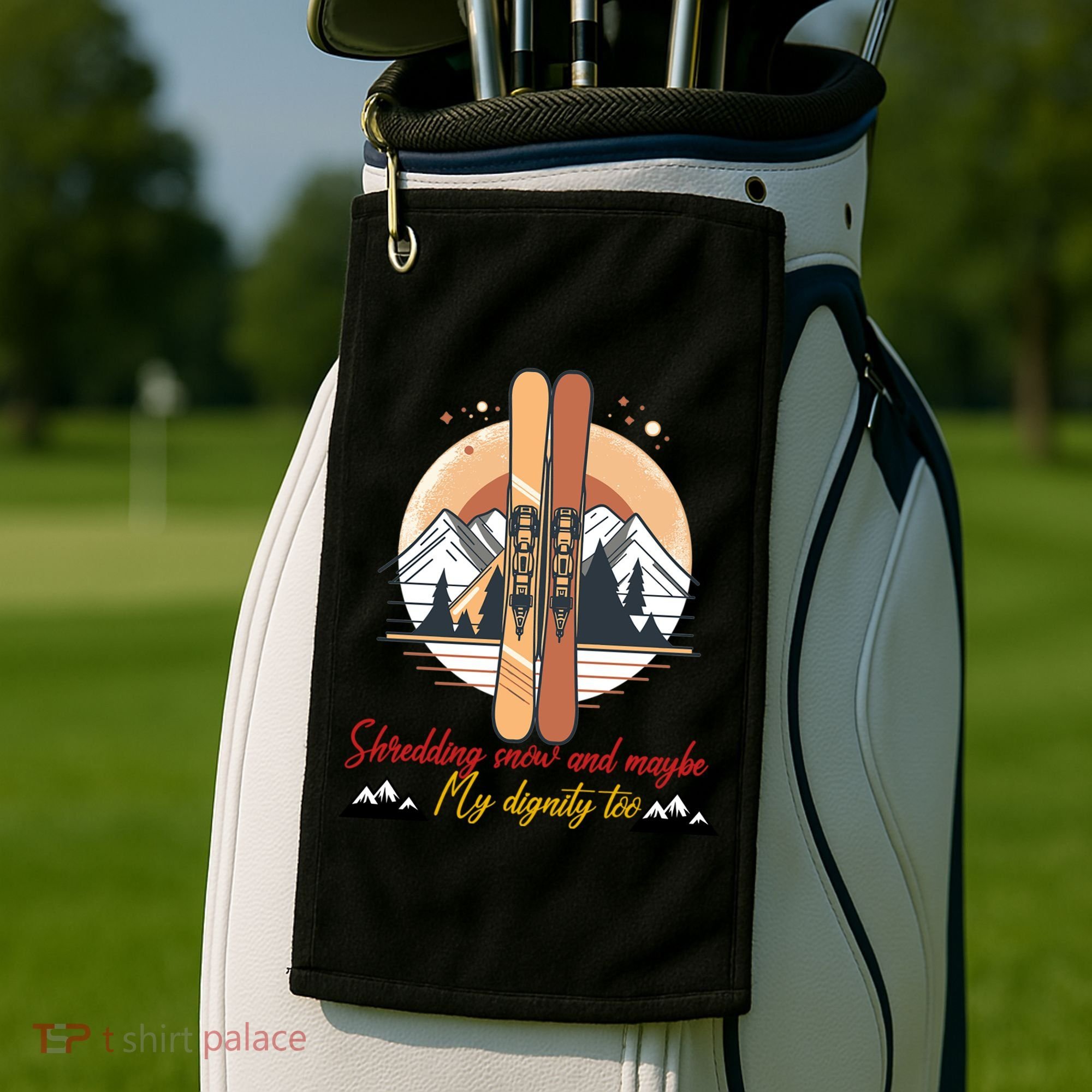 Shredding Snow And Dignity Funny Skiing Adventure Golf Towel