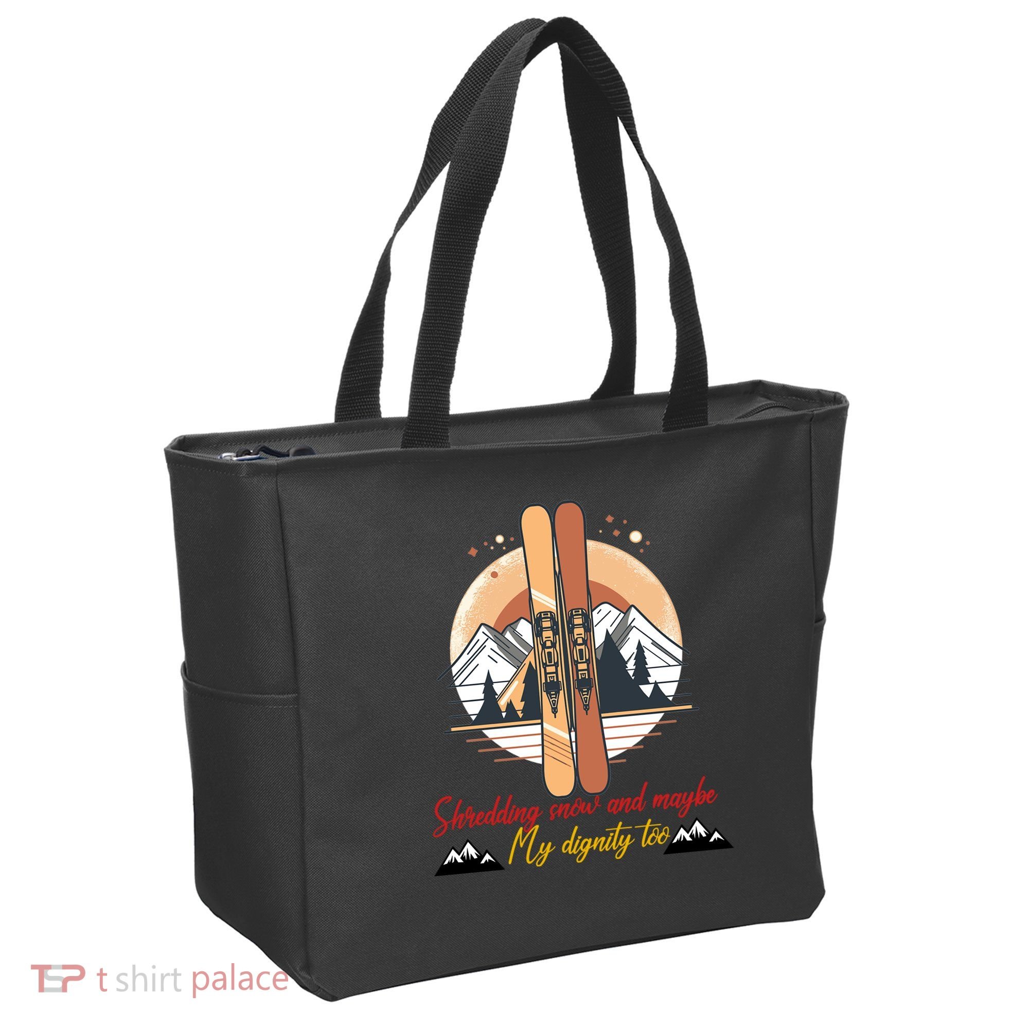 Shredding Snow And Dignity Funny Skiing Adventure Tote Bag