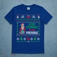 Stop Staring At My Package Ugly Christmas Cool Gift T-Shirt thumb 5