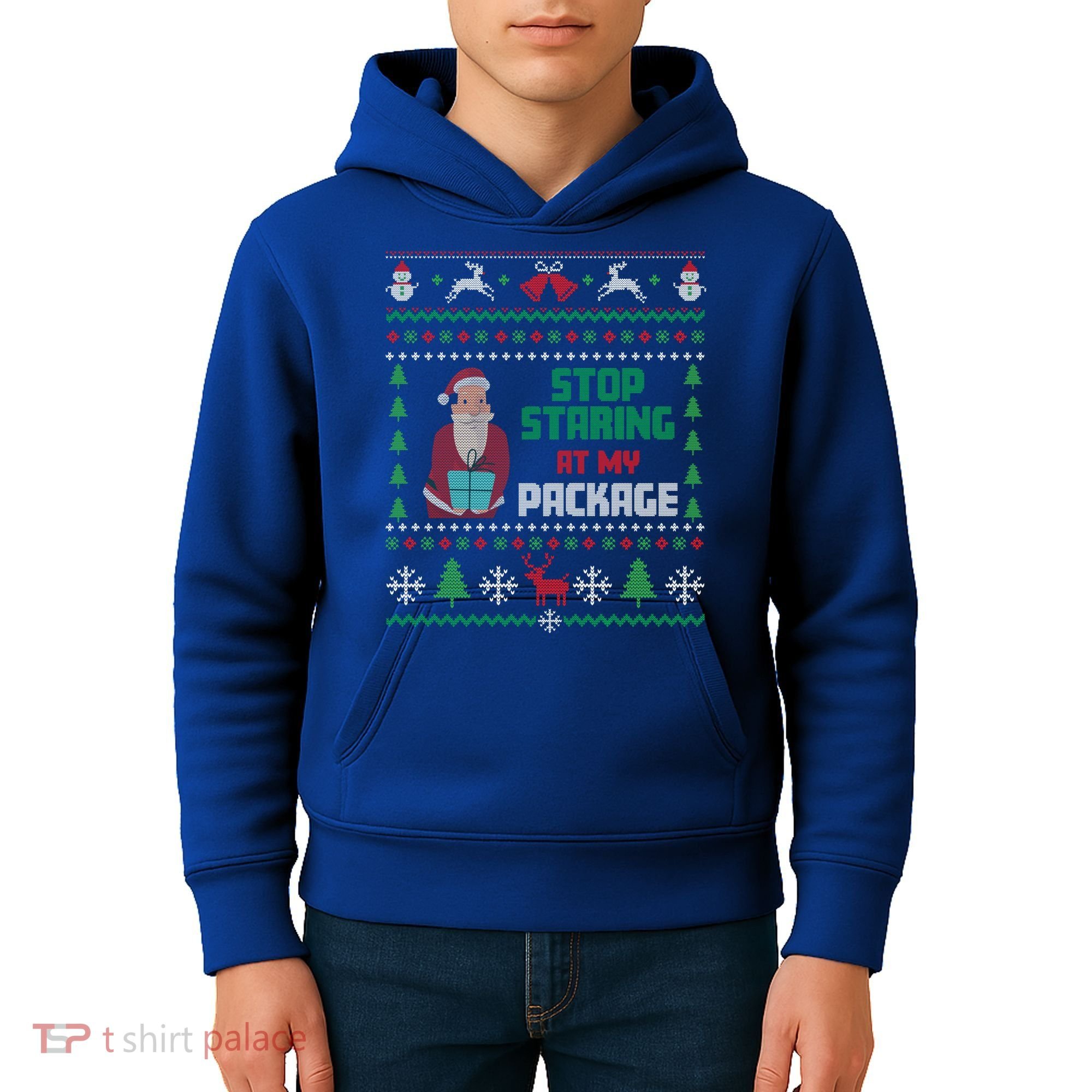 Stop Staring At My Package Ugly Christmas Cool Gift Kids Hoodie