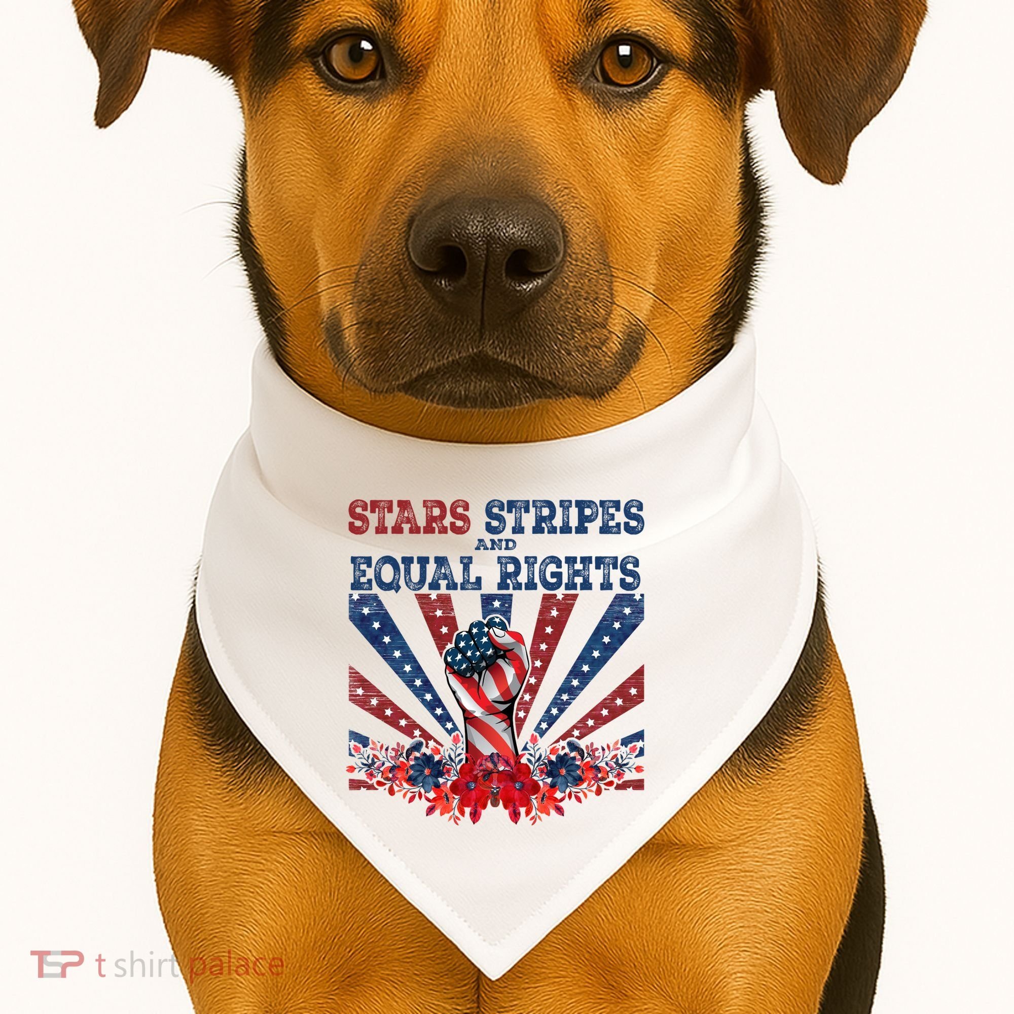 Stars Stripes And Equal Rights Patriotic Activist USA-Made Doggie Bandana