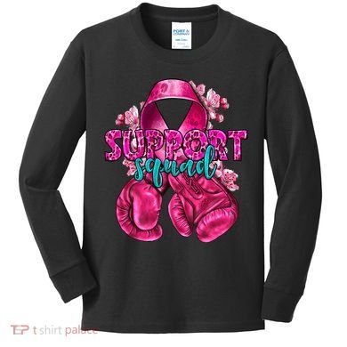 Support Squad Breast Cancer Awareness Boxing Gloves Kids Long Sleeve Shirt