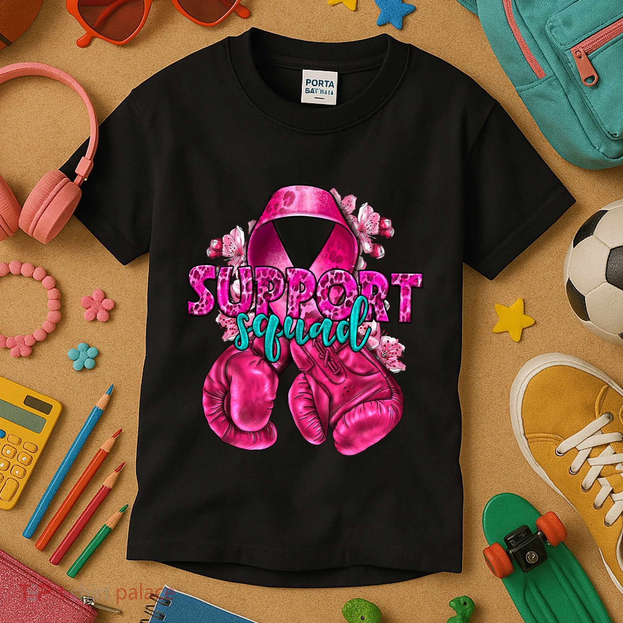 Support Squad Breast Cancer Awareness Boxing Gloves Kids T-Shirt