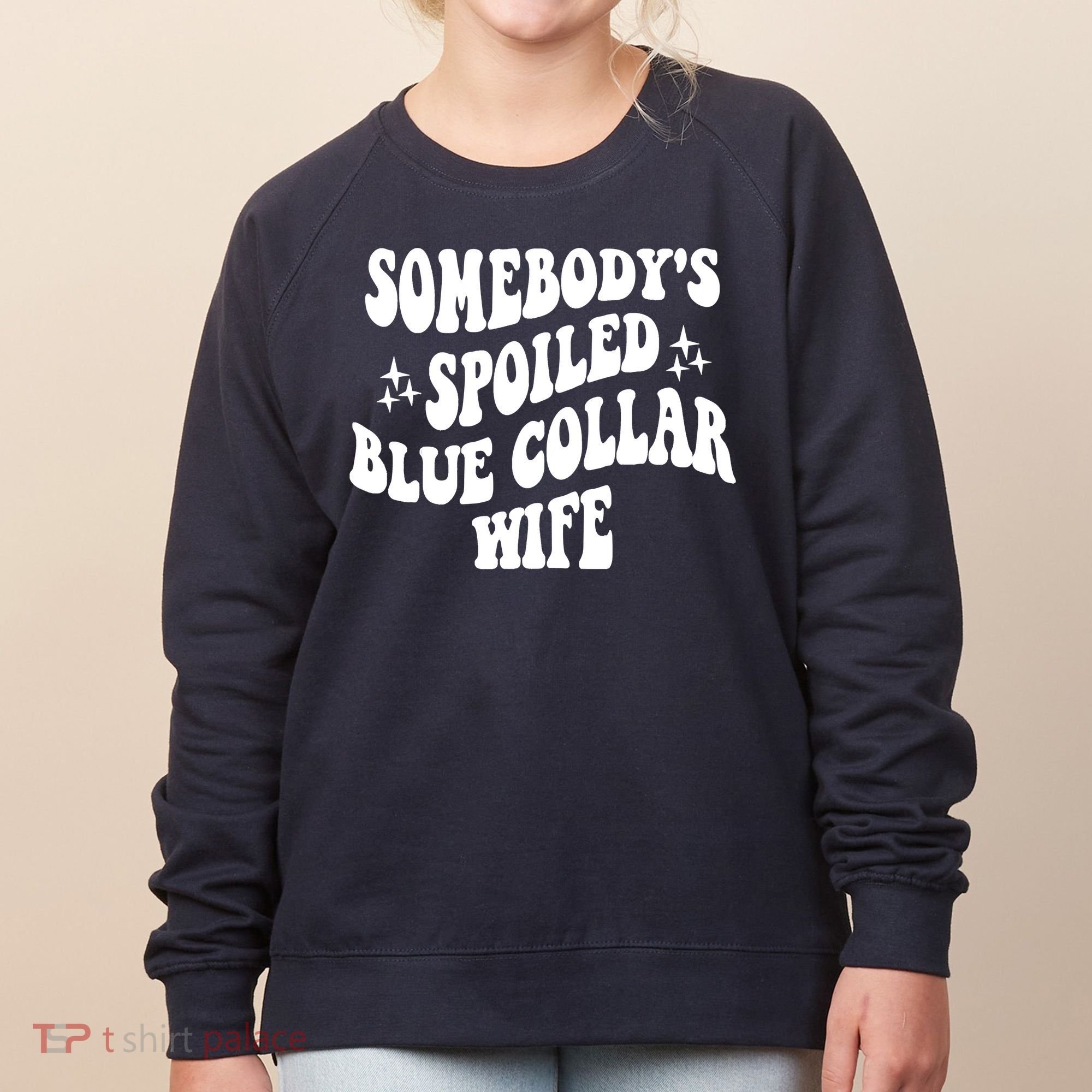 Somebodys Spoiled Blue Collar Wife Mother's Day Groovy Women's Sweatshirt