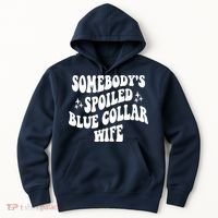 Somebodys Spoiled Blue Collar Wife Mother's Day Groovy Hoodie thumb 0