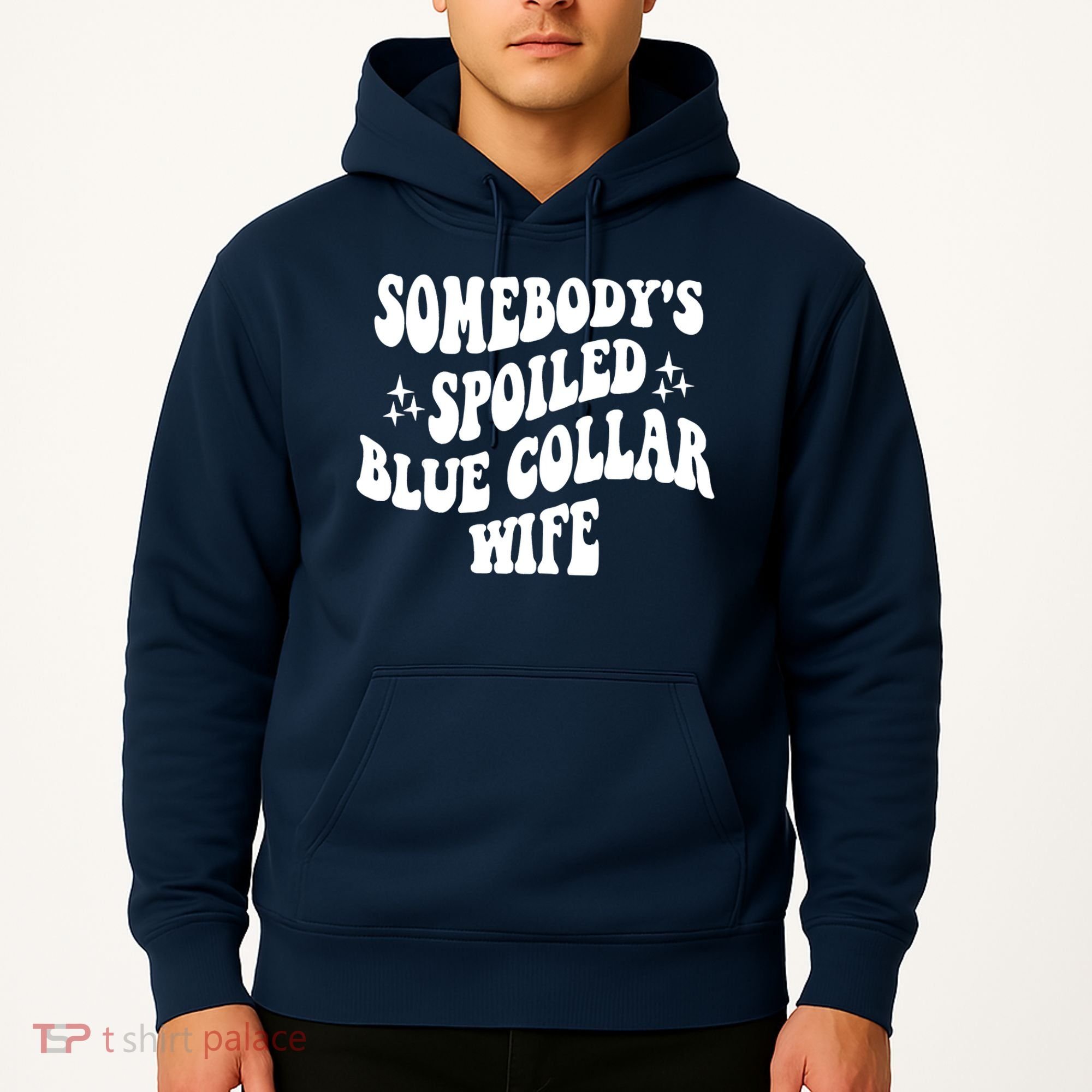 Somebodys Spoiled Blue Collar Wife Mother's Day Groovy Hoodie
